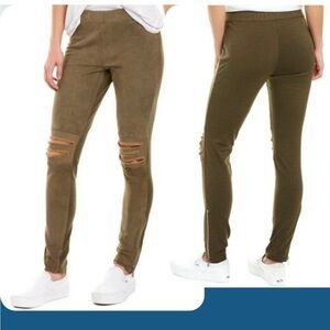 AS by DF desert taupe dark green Destroyed Knee Leather Leggings sz xs